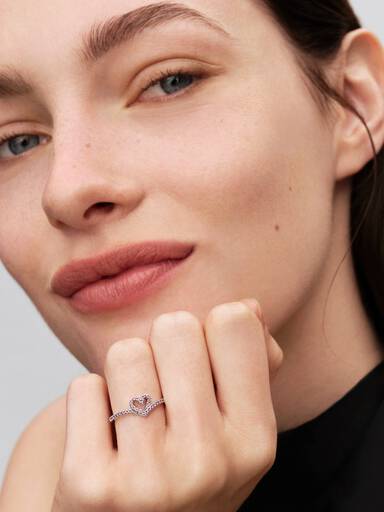 Bague Cœur Rose Chevron Scintillante