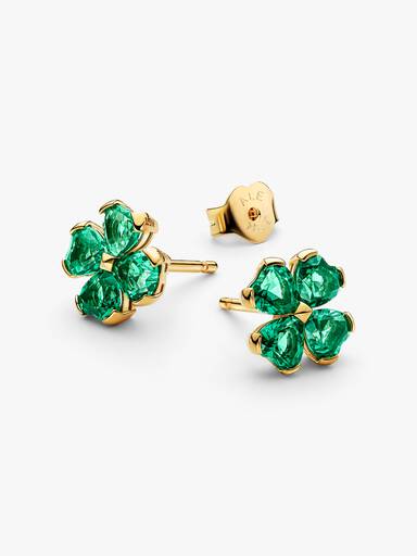 Clous d’Oreilles Trèfle à Quatre Feuilles Vertes Dorés