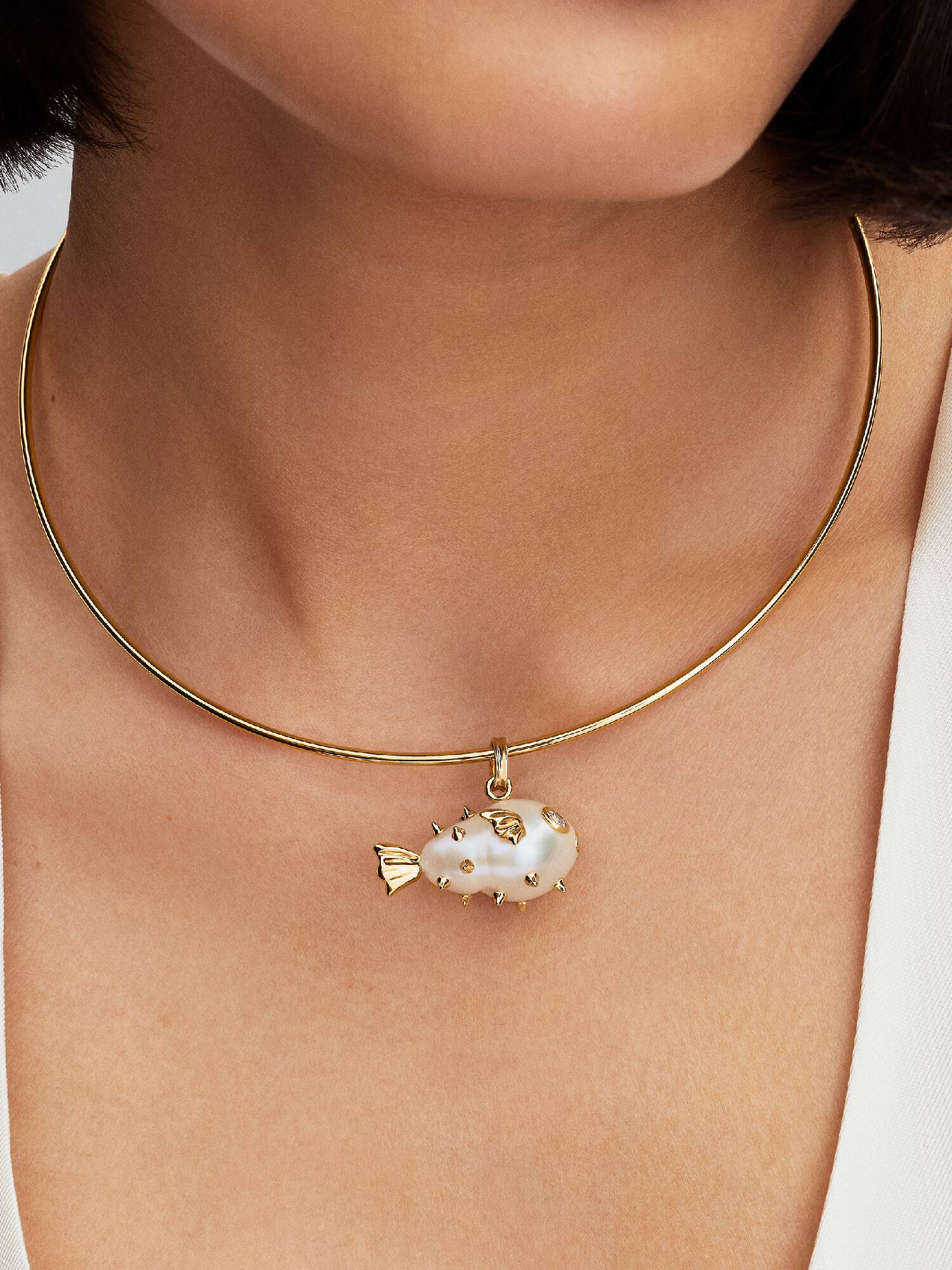 Pendentif Poisson-Globe XL en Perle de Culture d'Eau Douce Traitée