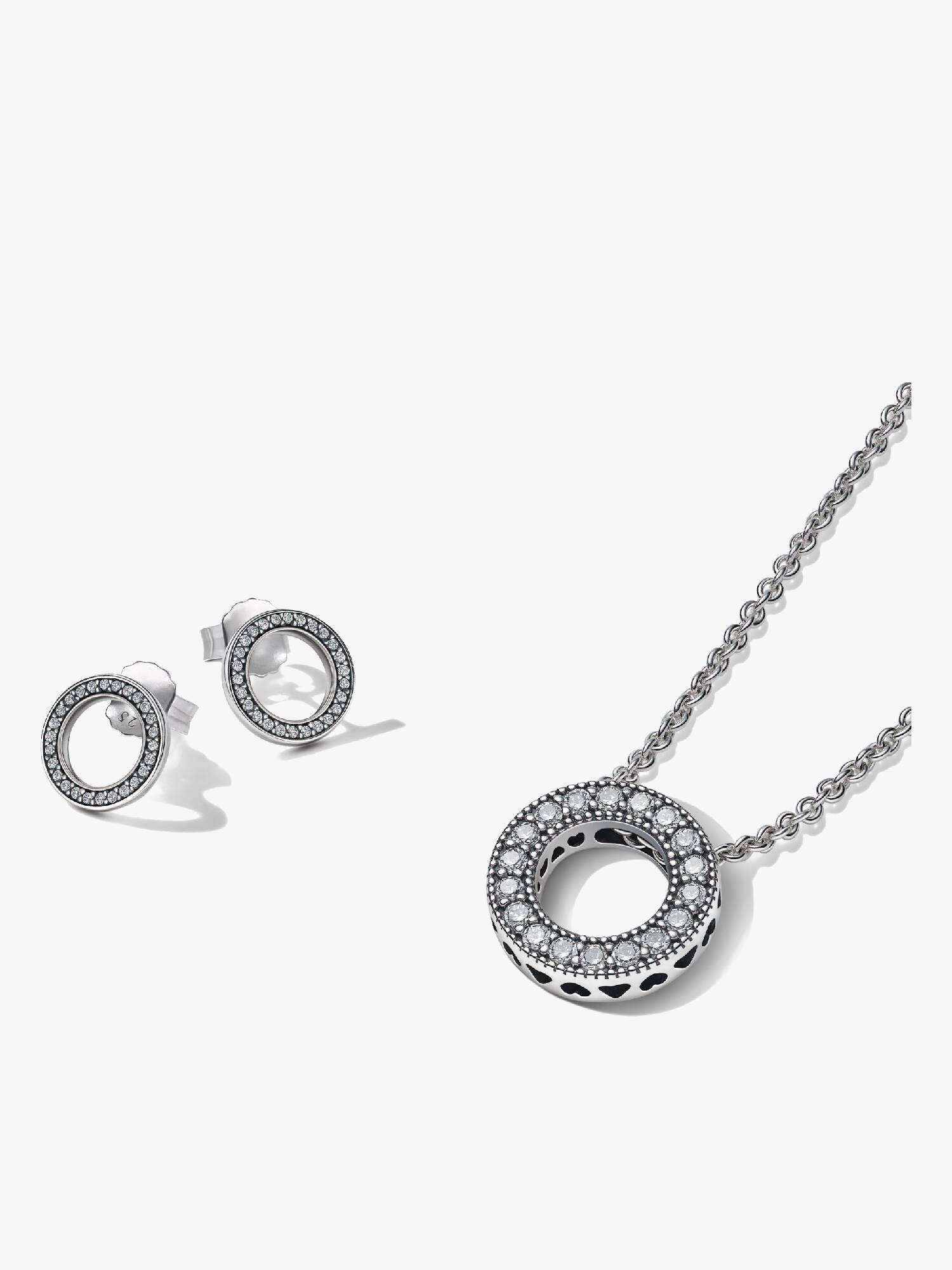 Parure Collier Cercle Pavé et Clous d'Oreilles Cercles Scintillants