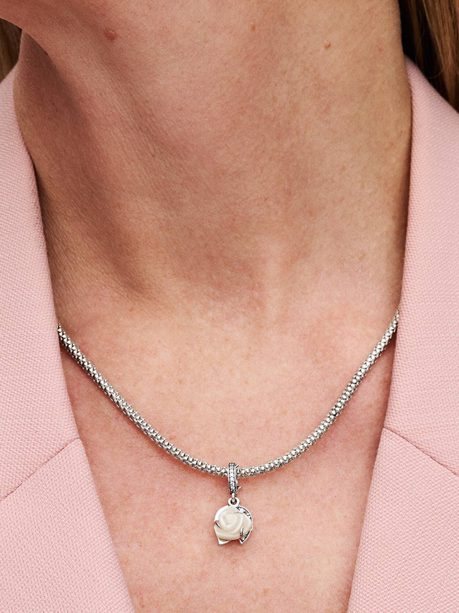 Charm Pendant Double Rose Blanche en Fleur