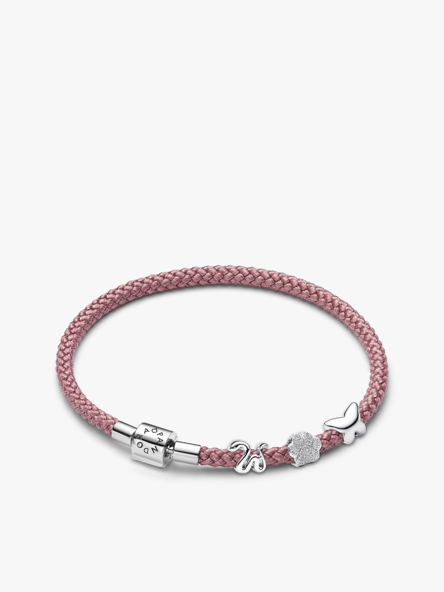 Coffret Cadeau Bracelet Cordon Rose avec Mini Charms Serpent, Empreinte Texturée et Papillon