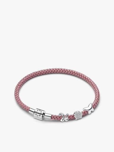 Coffret Cadeau Bracelet Cordon Rose avec Mini Charms Serpent, Empreinte Texturée et Papillon