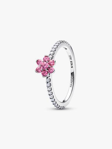 Bague Fleur Rose Scintillante