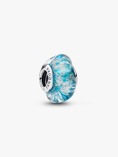 Charm verre de Murano Turquoise et Paillettes