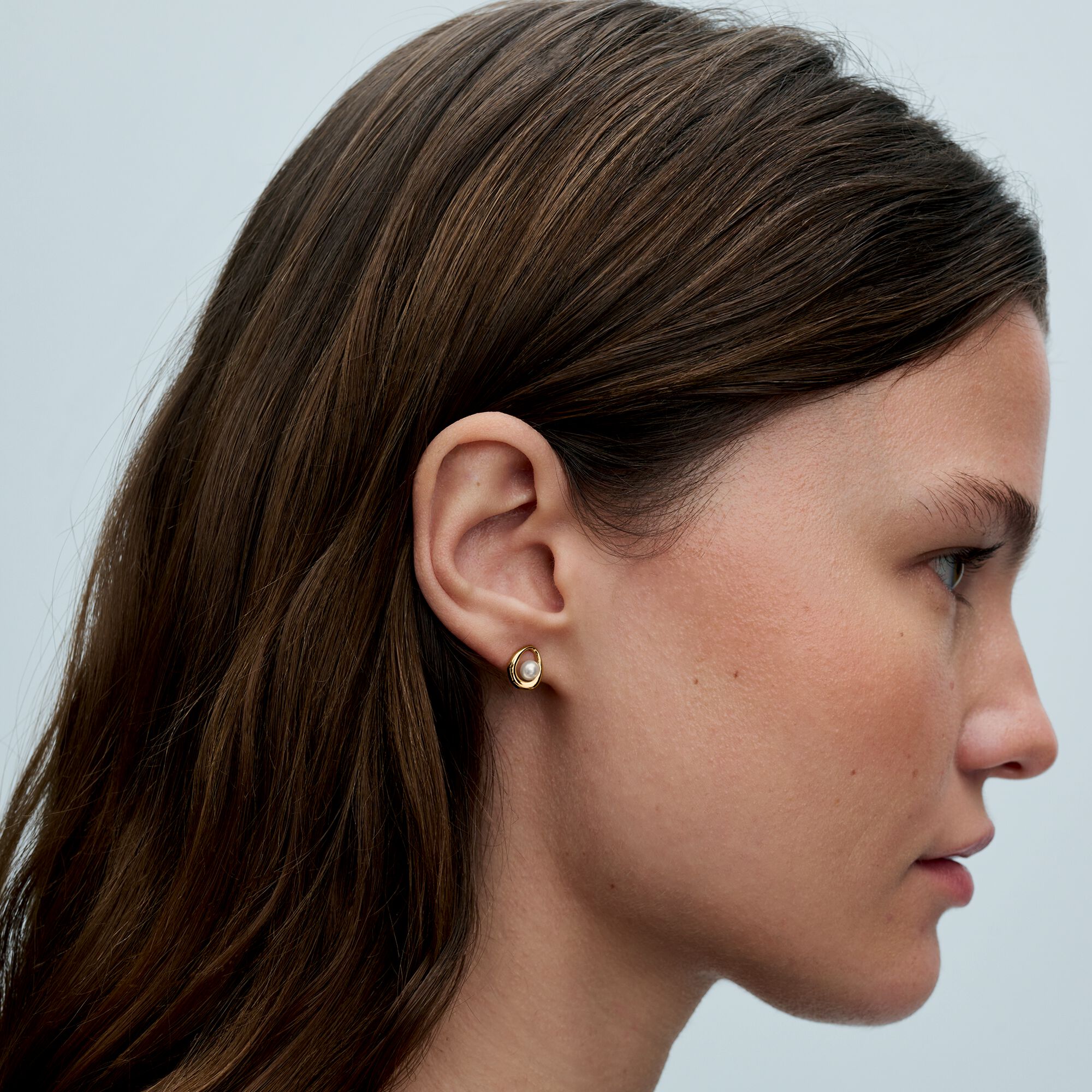 Boucles D'oreilles Clous En Perles De Culture D'eau Douce Grises - Monture Plaqué Or Jaune - Neuf Avec étiquettes