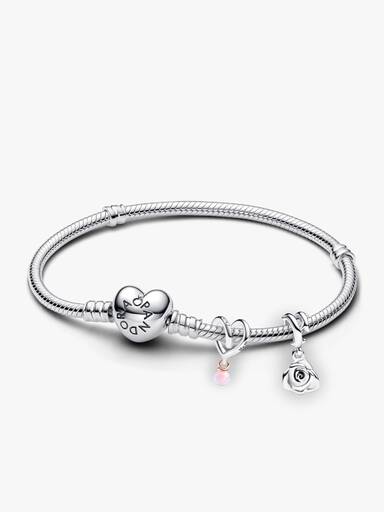 Bracelet Composé Charm Cœur Ruban & Pendant Rose