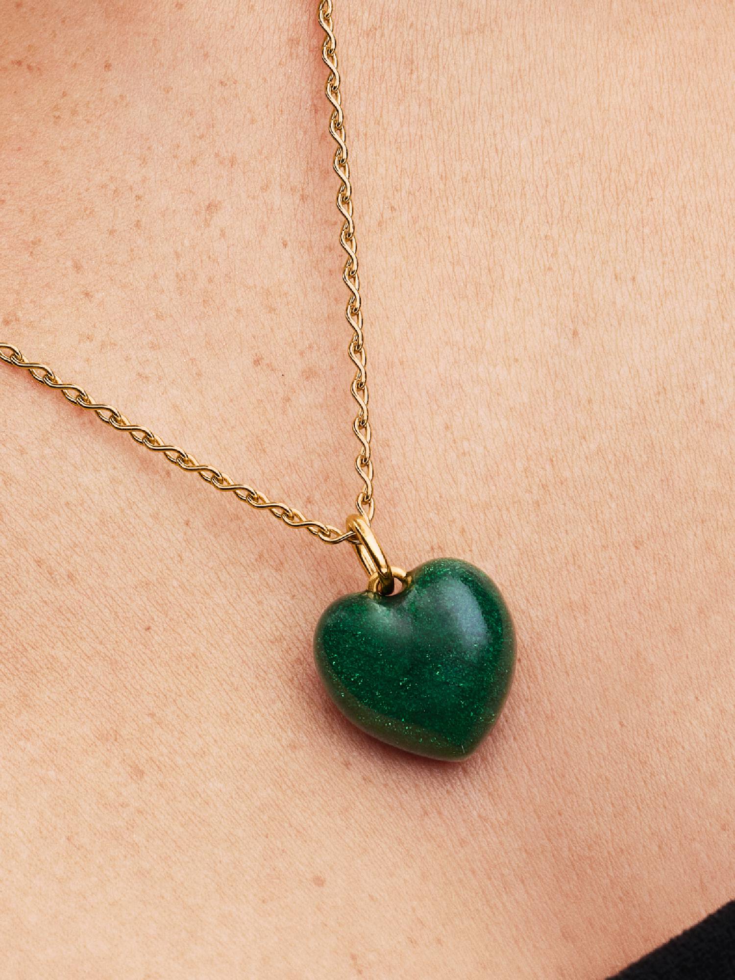 Charm Pendant Cœur Bombé Vert