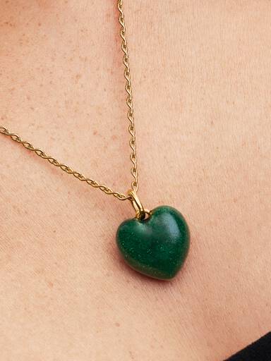 Charm Pendant Cœur Bombé Vert