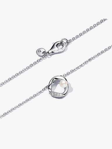 Collier Cercle Pavé de Forme Organique & Perle de Culture d'Eau Douce Traitée
