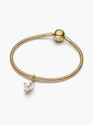 Charm Pendant Souris et Perle de Culture d’Eau Douce Traitée Baroque Doré