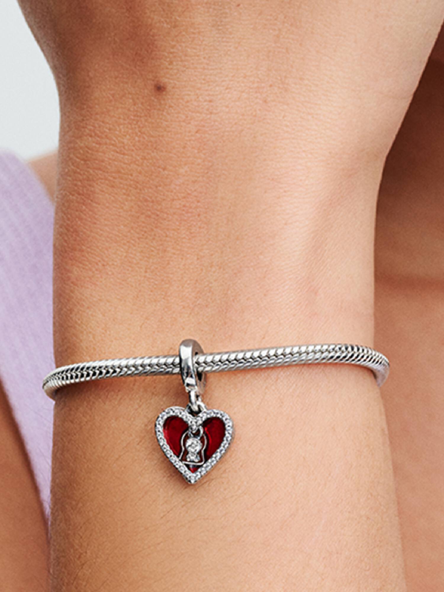 Double Charm Pendant Cœur Rouge & Serrure