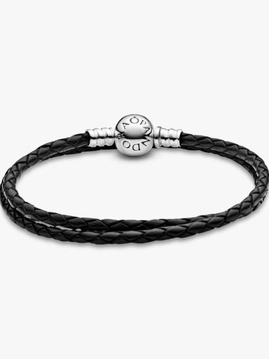 Bracelet en Cuir Noir Double Tour