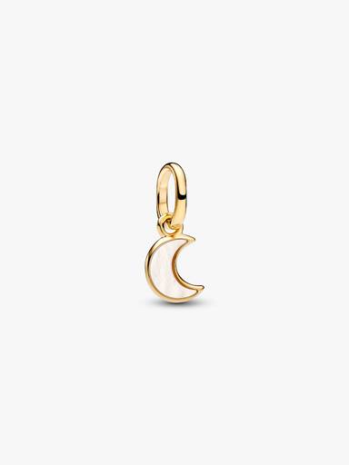 Mini Charm Pendant Croissant de Lune Blanc Doré