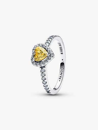 Bague Cœur Surélevé Jaune Scintillant