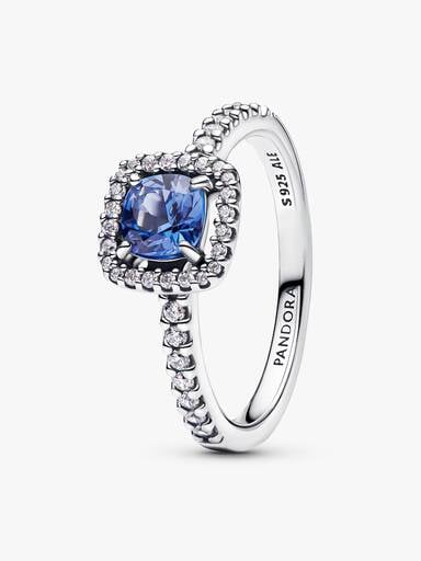Bague Halo Bleu Carré Scintillant