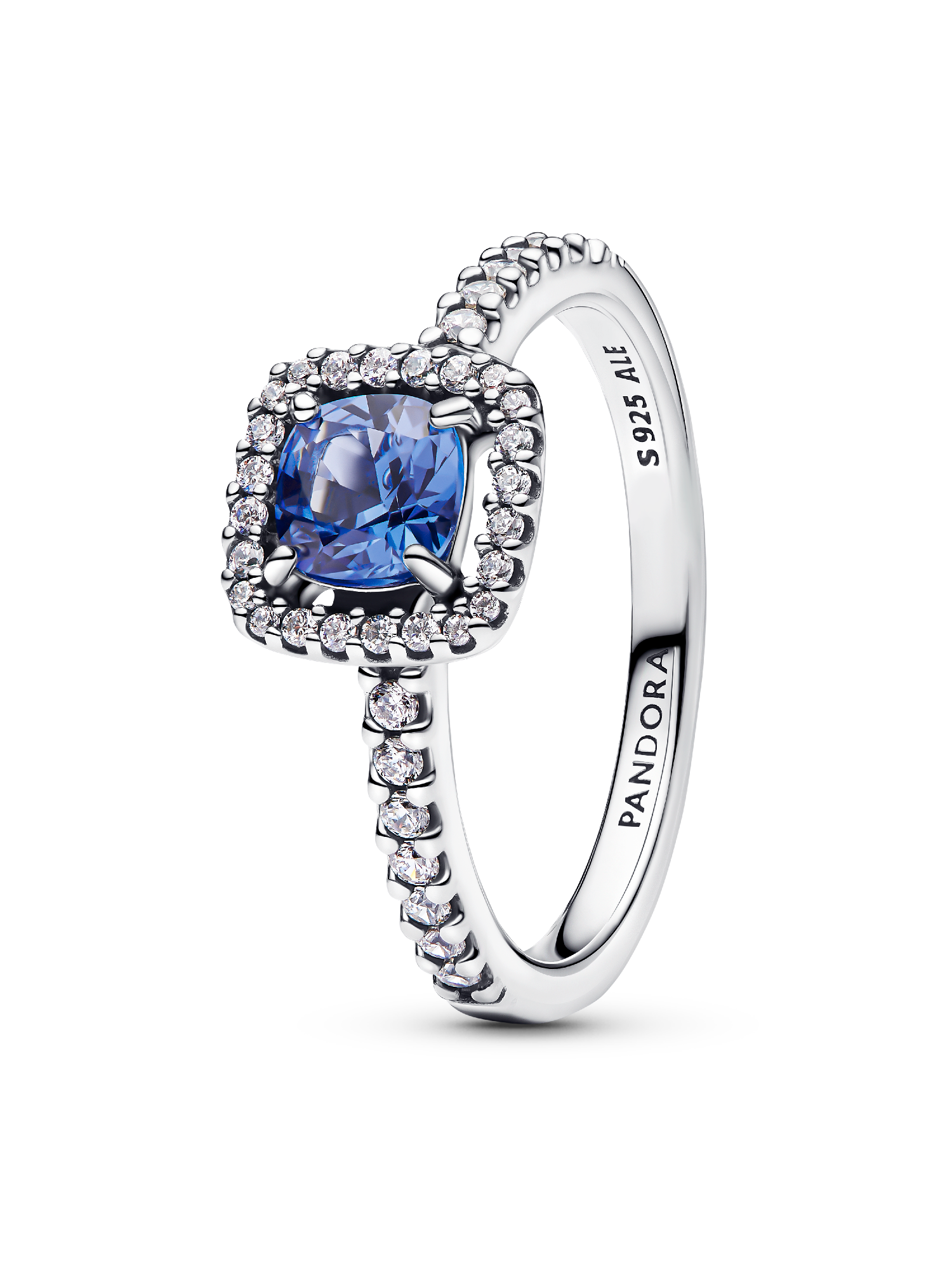 Bague Halo Bleu Carré Scintillant