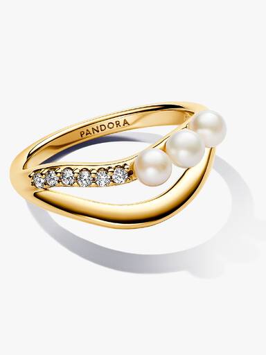 Bague Double Anneau Perle de Culture d'Eau Douce Traitée & de Forme Organique