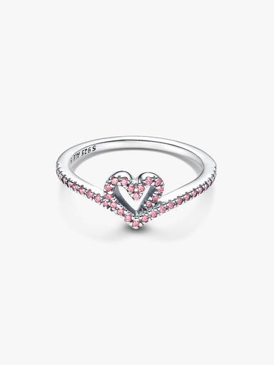 Bague Cœur Rose Chevron Scintillante