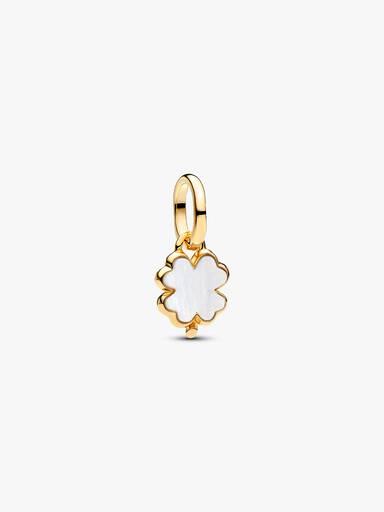Charm Pendant Trèfle à Quatre Feuilles Blanc Doré