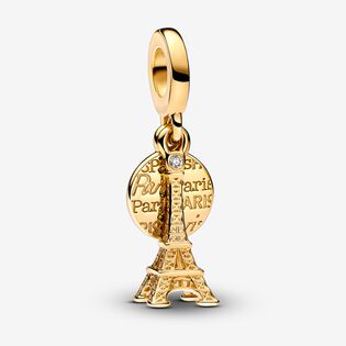 Charm Pendant Double Gravable Diamant de Laboratoire Tour Eiffel de Paris