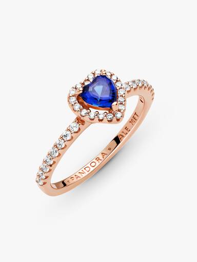 Bague Cœur Surélevé Bleu Scintillant