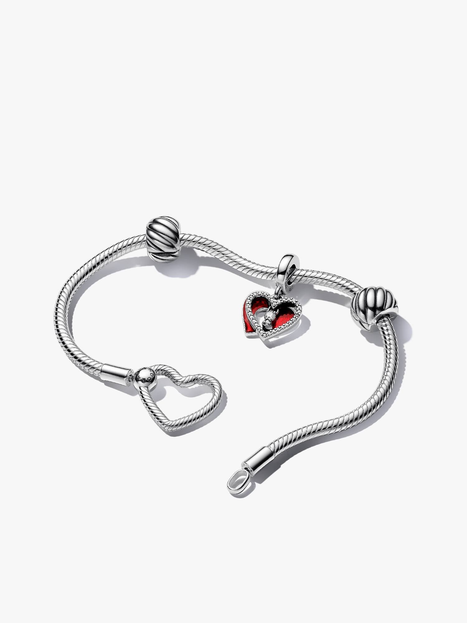 Ensemble Bracelet et Charm Double Cœur Rouge et Serrure