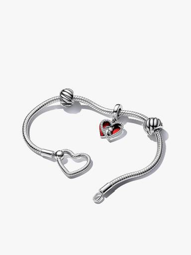 Ensemble Bracelet et Charm Double Cœur Rouge et Serrure