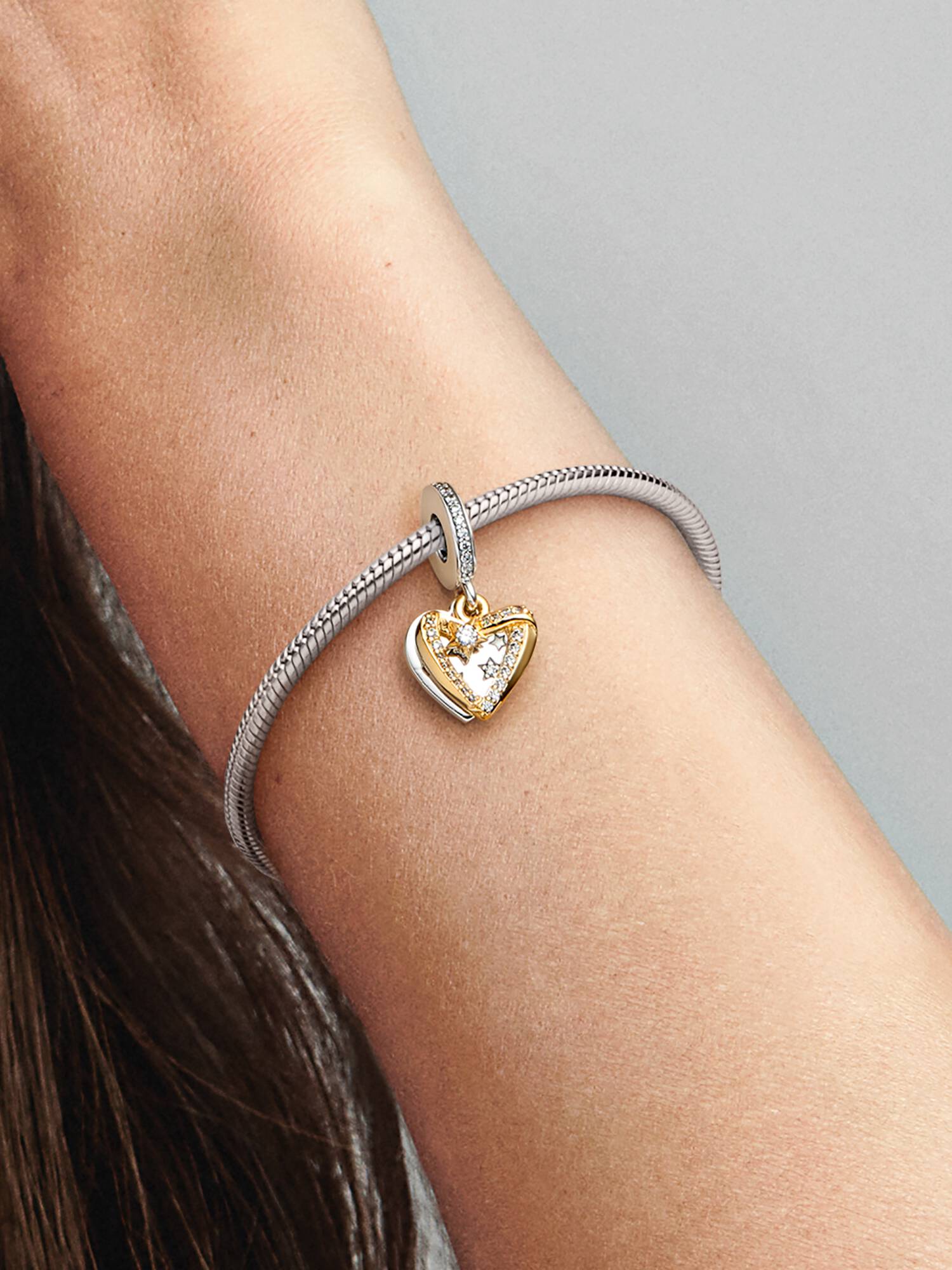 Charm Pendant Double Cœurs Étoile Filante