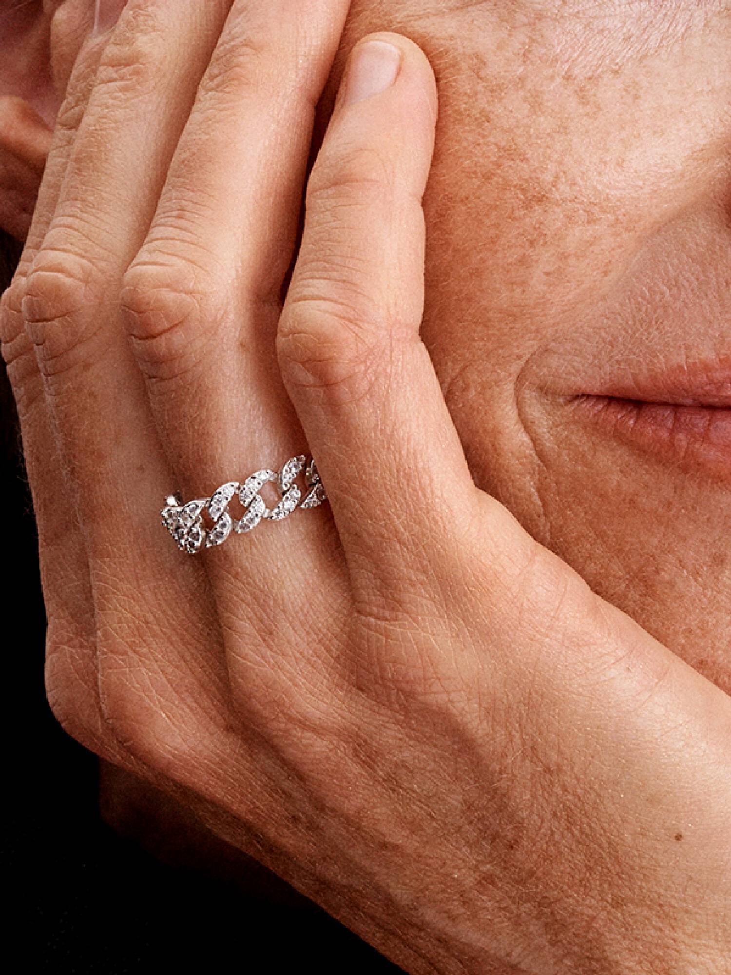 Bague Maille Cubaine Pavée