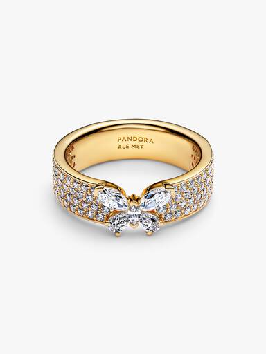 Bague Cocktail Papillon Scintillant Dorée