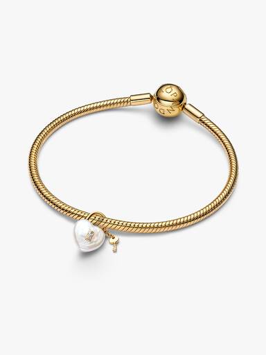 Charm Pendant Cadenas et Perle de Culture d’Eau Douce Traitée Baroque Doré