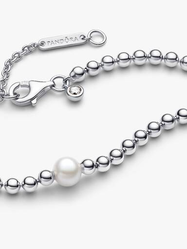 Collier Perle de Culture d'Eau Douce Traitée & Détails Sertis Grain