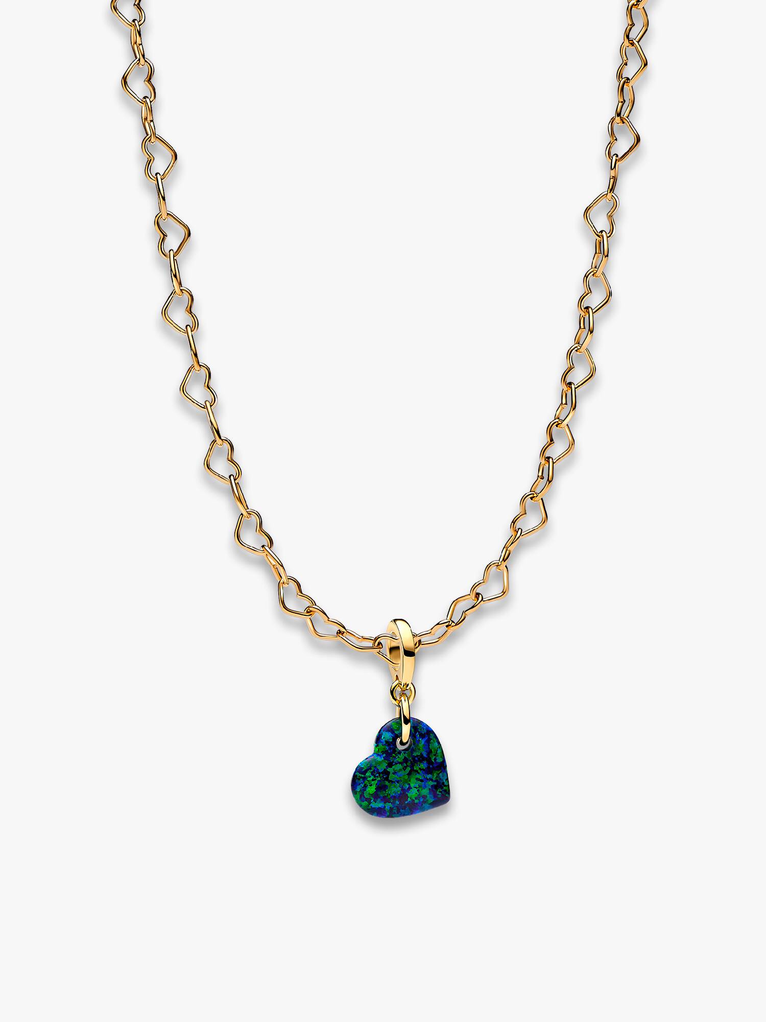 Collier Composé Cœurs Imbriqués & Charm Cœur Vert Opalescent