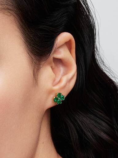 Clous d’Oreilles Trèfle à Quatre Feuilles Vertes Dorés