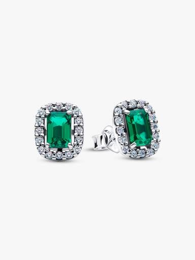 Clous d’Oreilles Halo Vert Scintillants Rectangulaires
