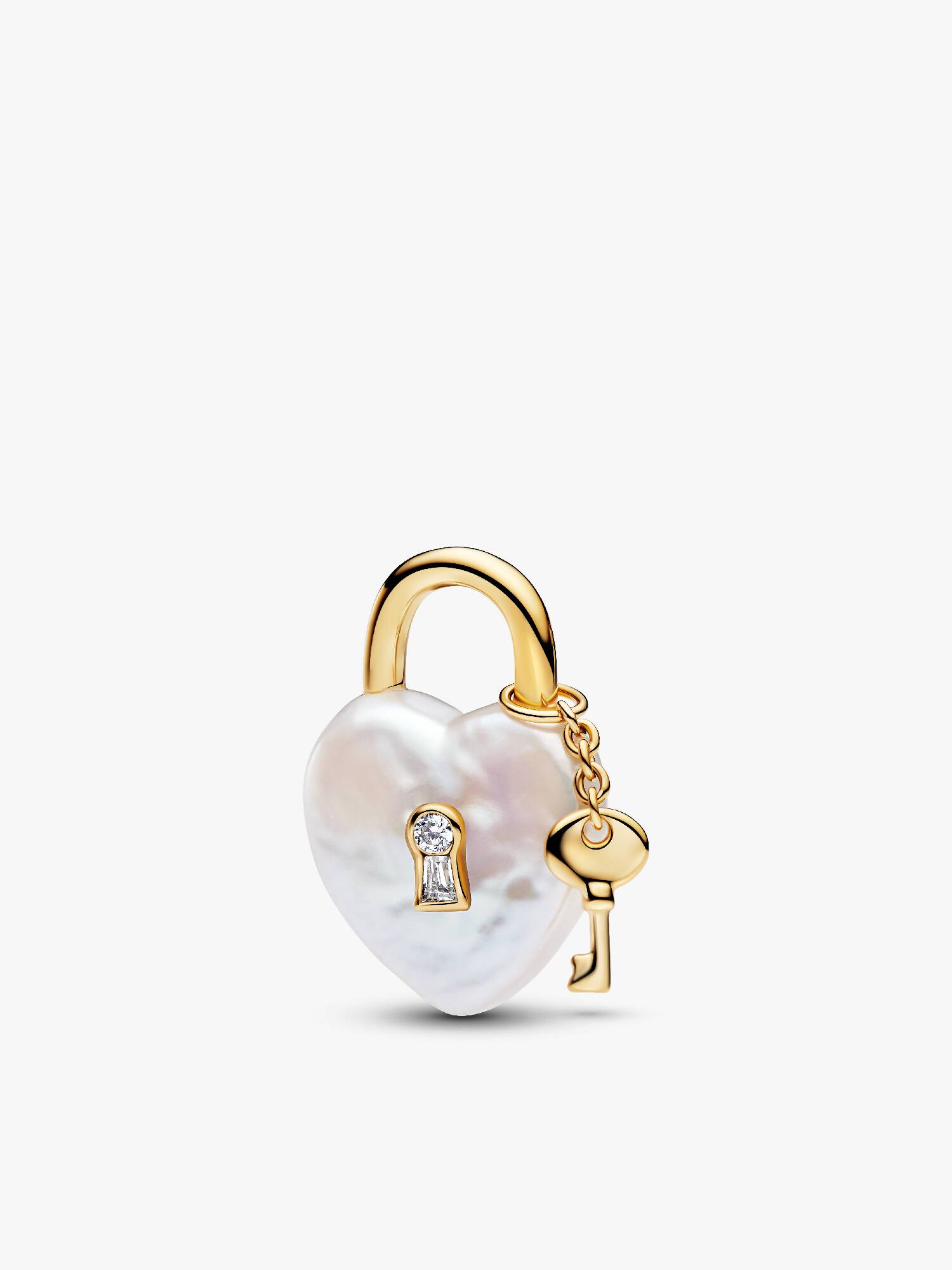 Charm Pendant Cadenas et Perle de Culture d’Eau Douce Traitée Baroque Doré