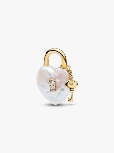 Charm Pendant Cadenas et Perle de Culture d’Eau Douce Traitée Baroque Doré