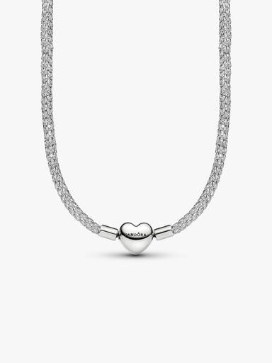 Collier Maille Tissée Scintillante Fermoir Cœur