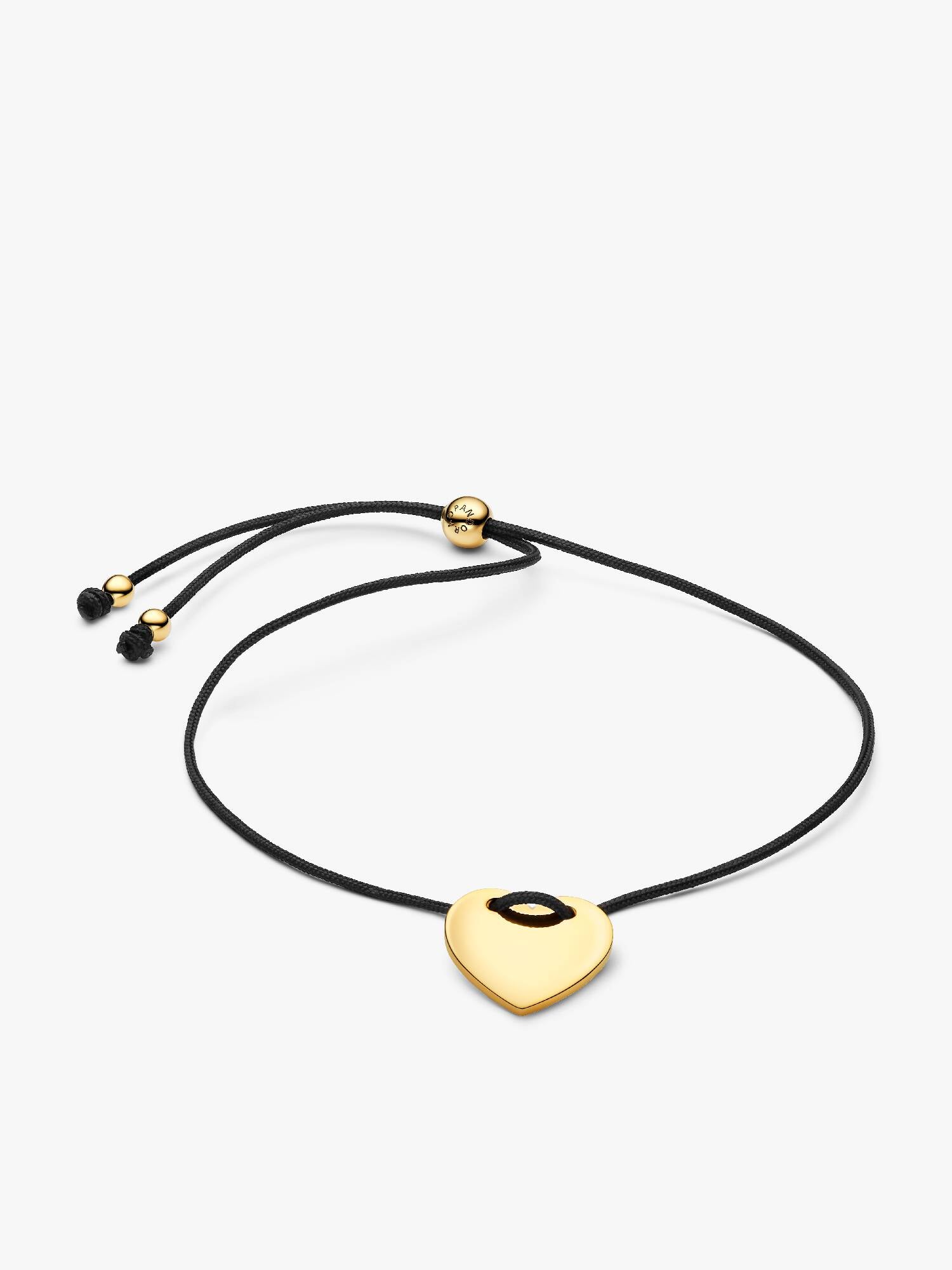 Bracelet Coulissant Cordon Noir et Cœur Gravable Doré