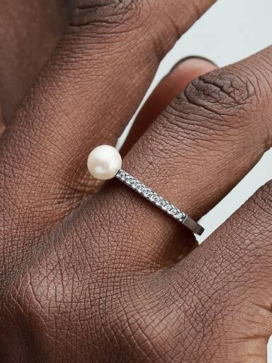 Bague Perle de Culture d'Eau Douce Traitée & Pavé