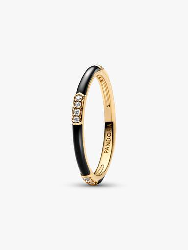 Bague Résine Façon Émail Noire & Pierres