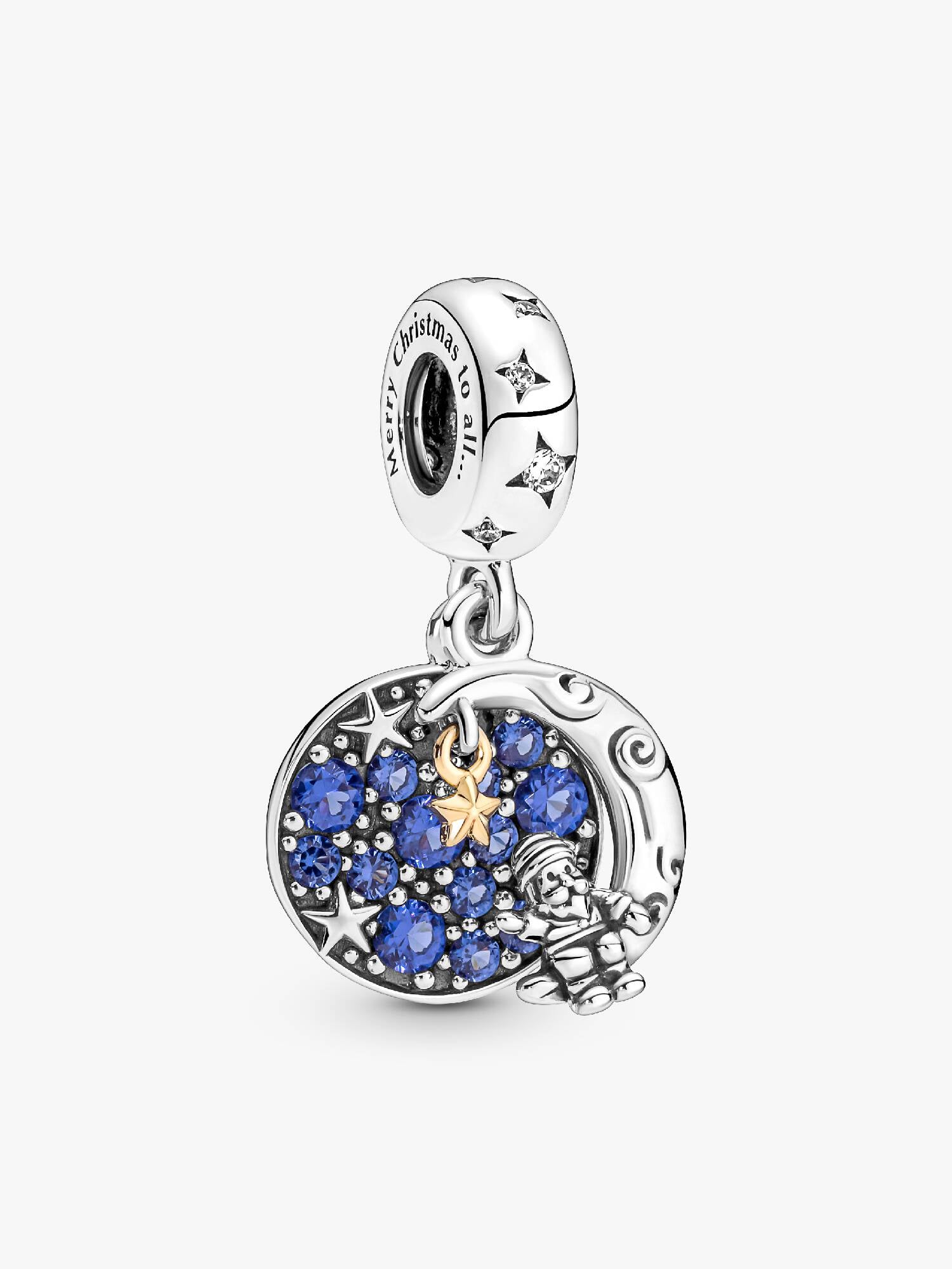 Charm Pendant Double Le Père Noël Sur La Lune