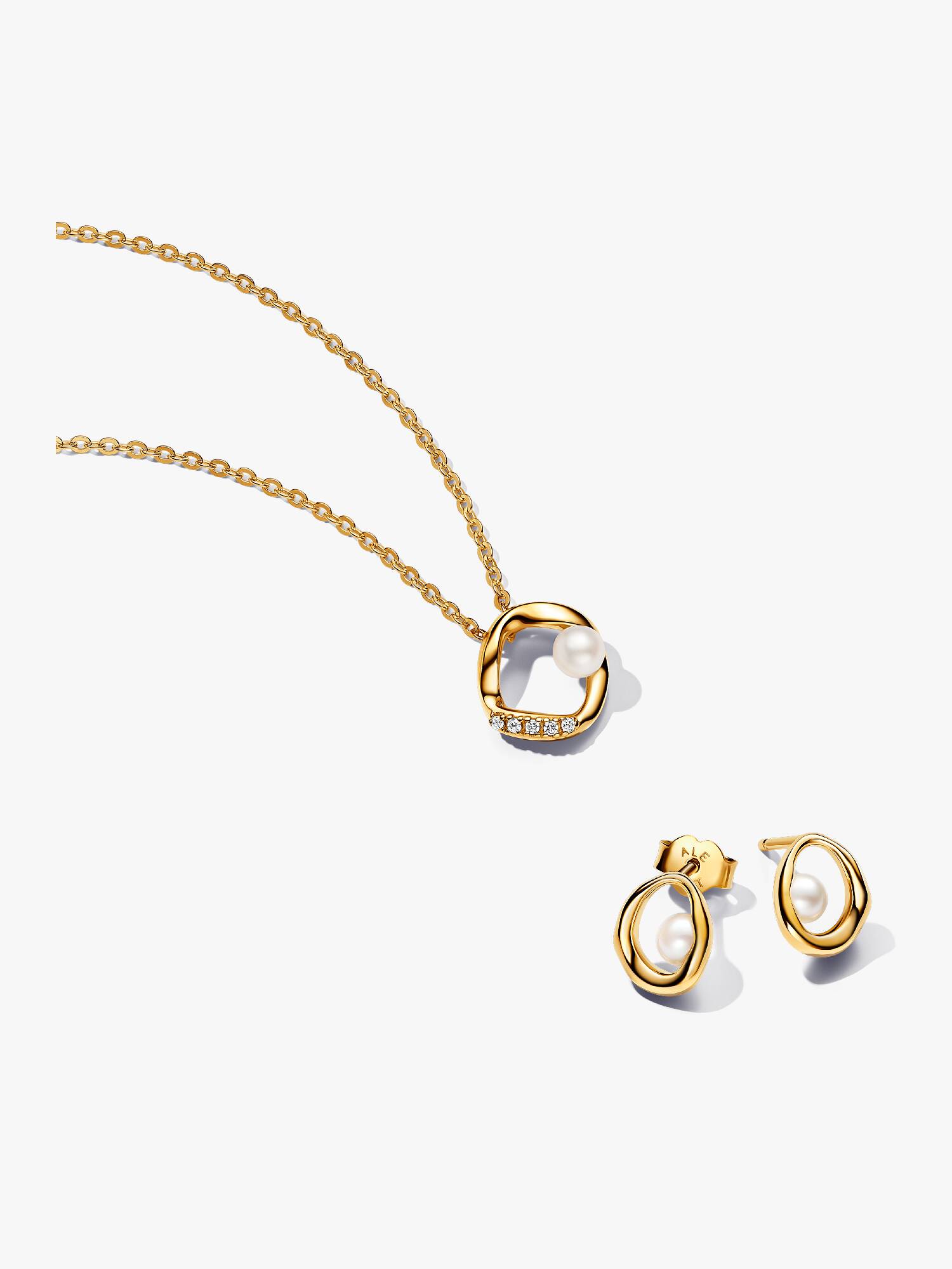 Parure Collier & Clous d’Oreilles Ovale Organique et Perles de Culture