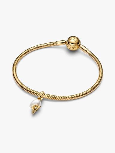 Charm Pendant Crème Glacée et Perle de Culture d’Eau Douce Traitée Baroque Doré