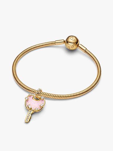 Grand Charm Pendant Clé Love Rose Opalescent Doré