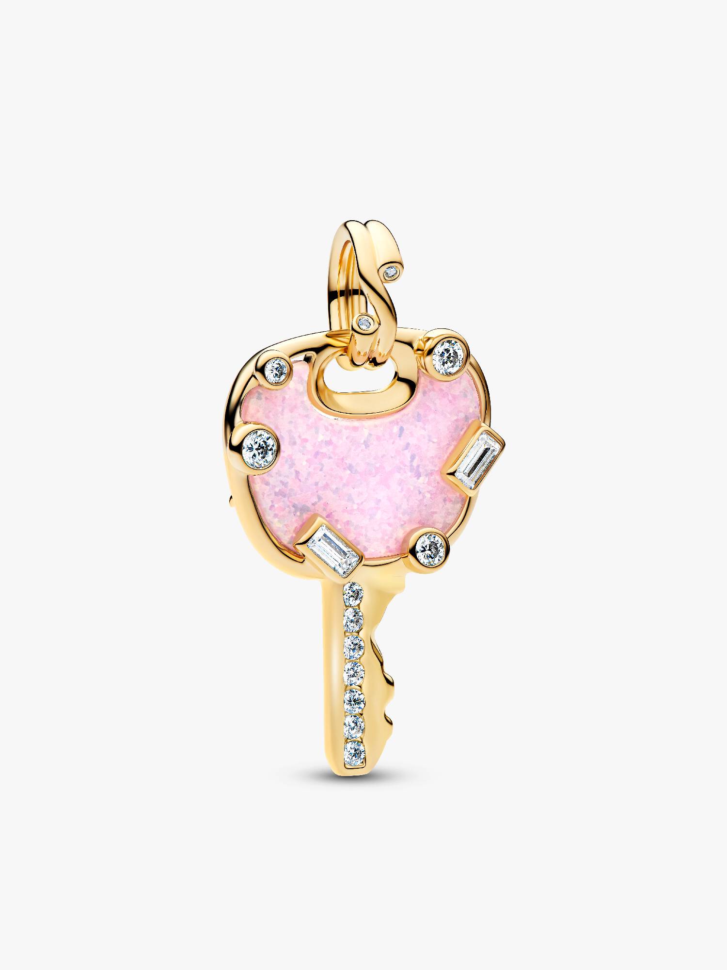 Grand Charm Pendant Clé Love Rose Opalescent Doré