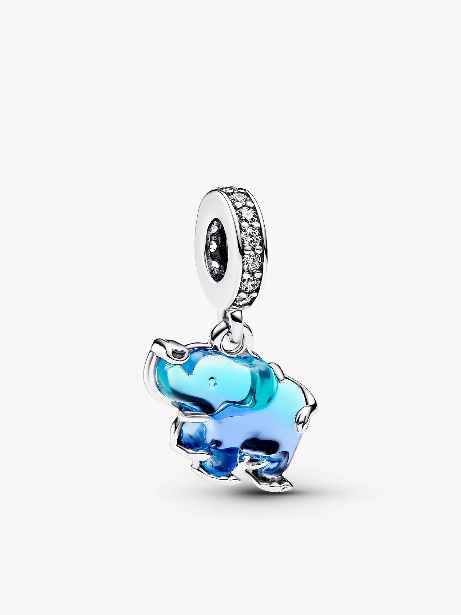 Charm Pendant Éléphant en Verre de Murano Bleu