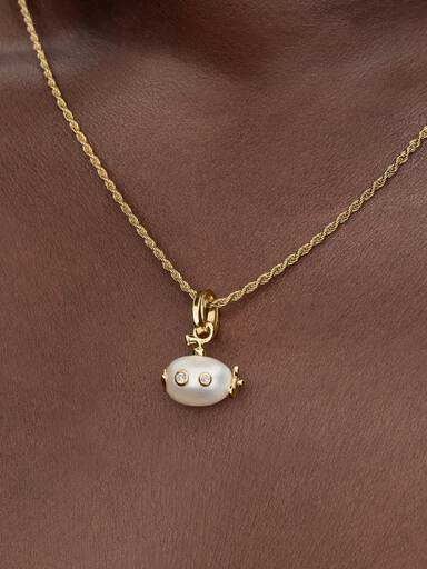 Charm Pendant Sous-Marin et Perle de Culture d’Eau Douce Traitée Baroque Doré
