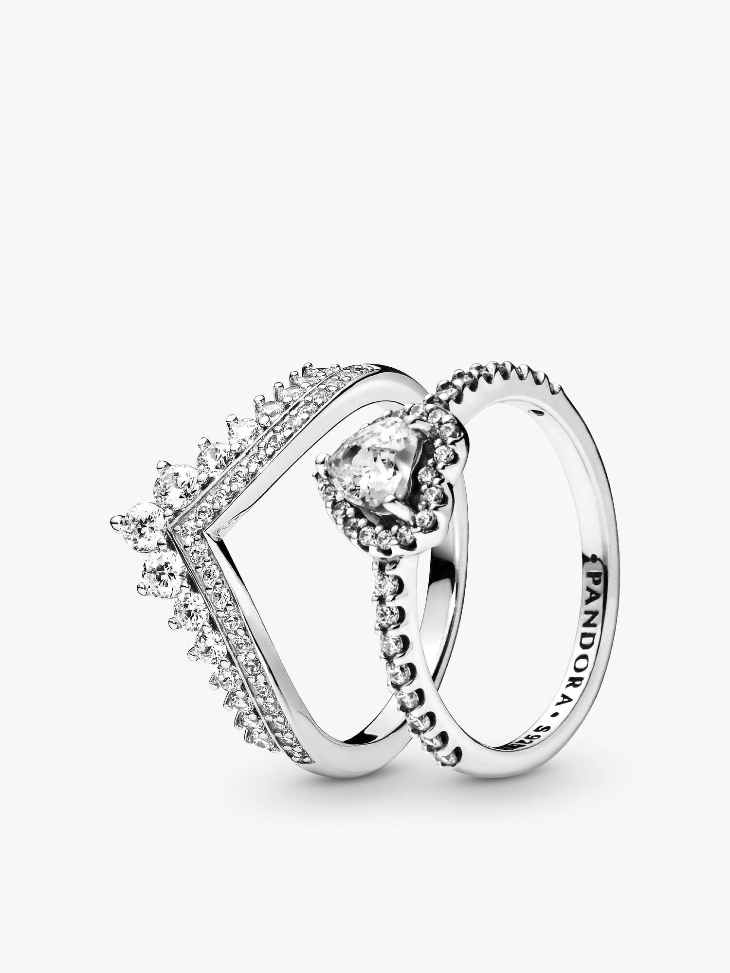 Ensemble de Bagues Cœur Élevé et Vœu Princesse Argent Massif